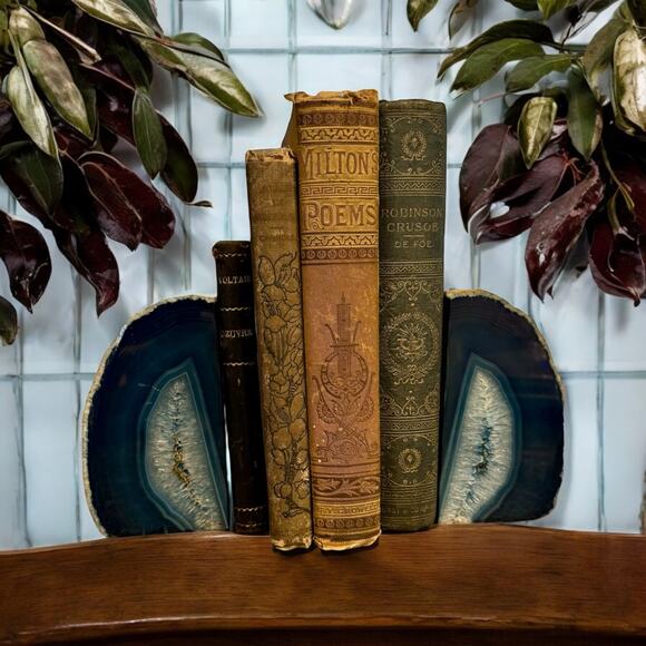Blue Agate Bookends-Natural Geode-Crystal Quartz-Stone Decor-Boho-Chakra-Healing - Picture 2 of 7